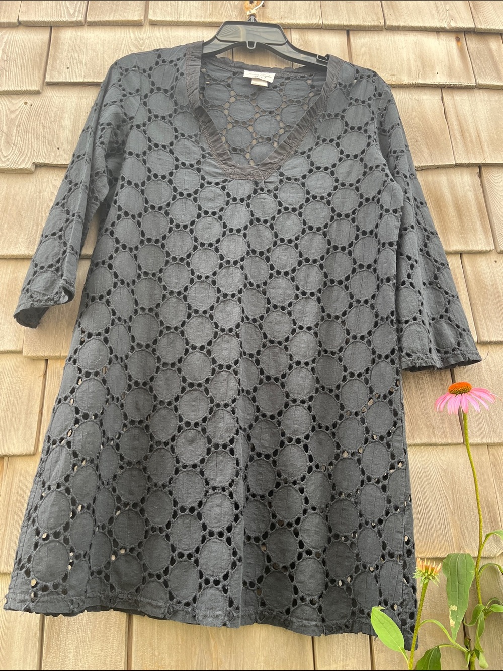 Cotton eyelet 3/4 sleeve dress L